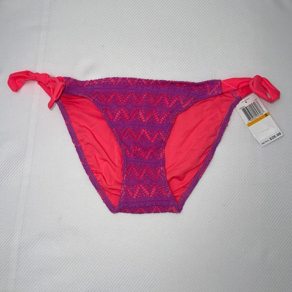Hula‎ Honey Color ID Crochet Bikini Bottom Purple Coral Pink Side Tie NWT Size M